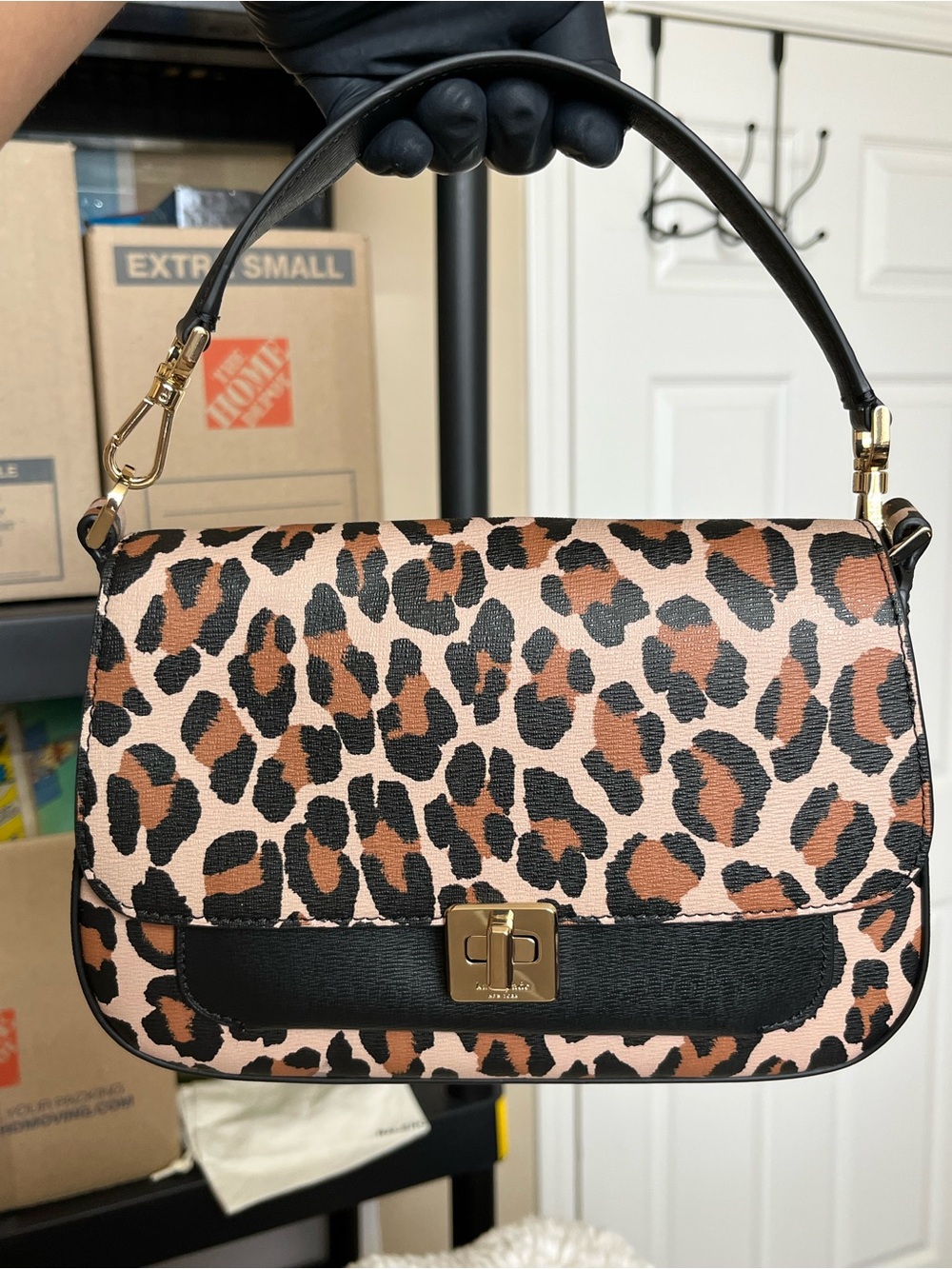 kate spade Leopard Print Mini Shoulder Bag with Black Trim